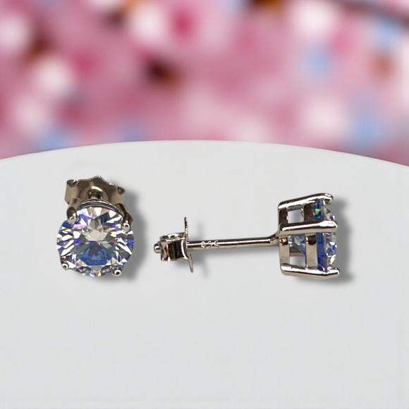 Light Blue Moissanite Stud Earrings in Sterling Silver , 2 Carats, VVS - Picture 5 of 8